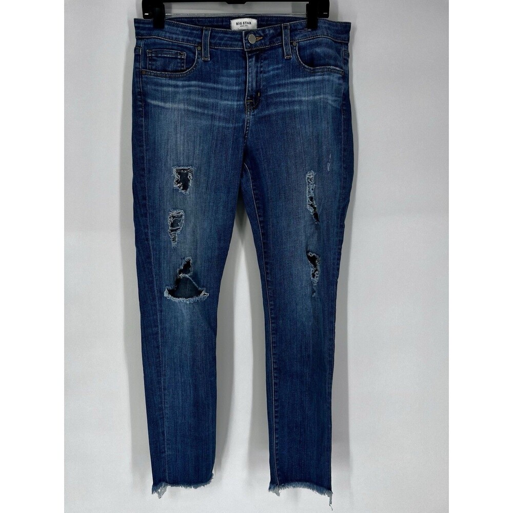 Big Star Alex Skinny Jeans Size 10 31 Stretch Distressed Raw Hem Denim Y2K